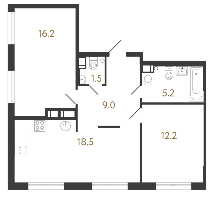 2-комнатная квартира  №221 в Лисичанская, 22: 62.6 м², этаж 15 - купить в Санкт-Петербурге