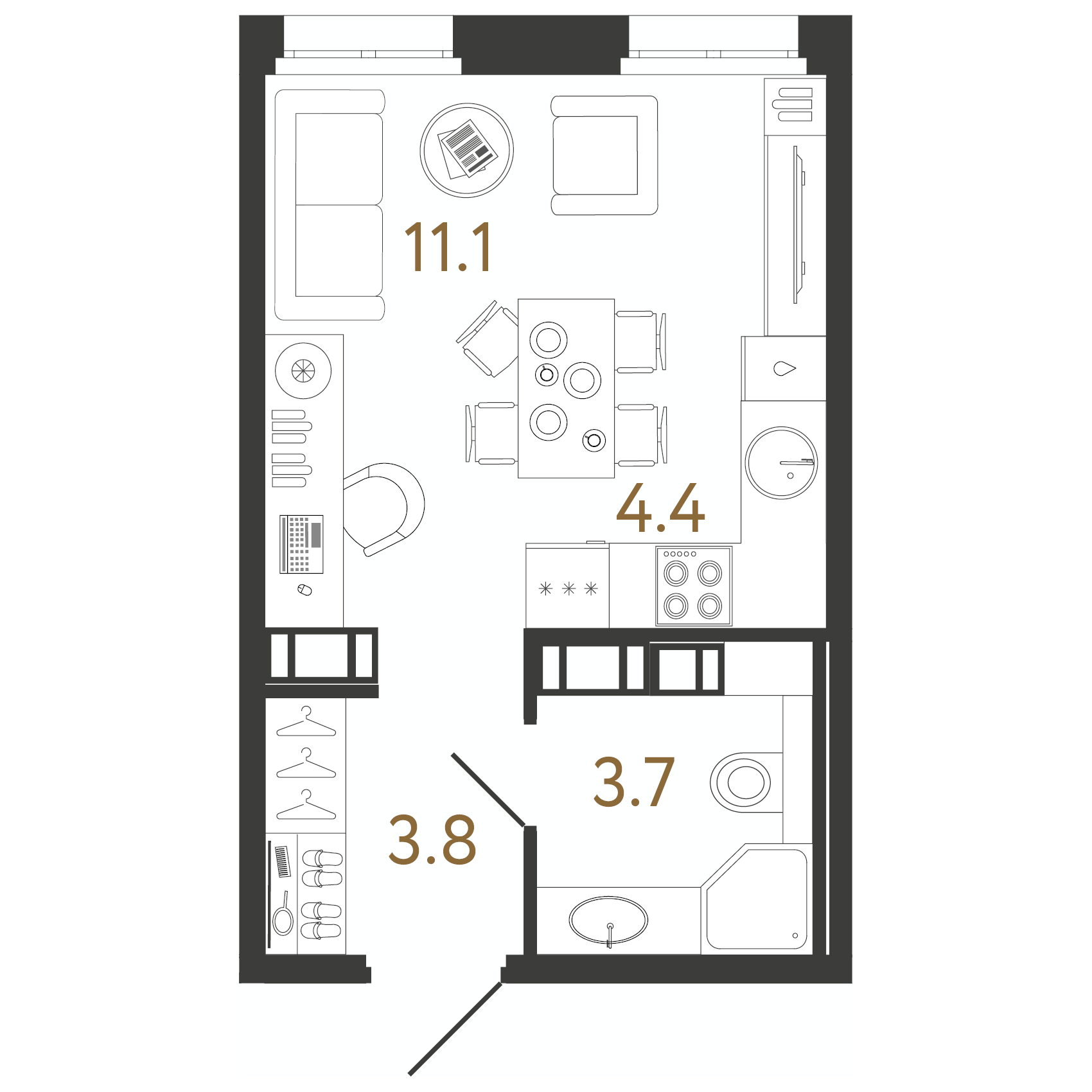 1-комнатная квартира  №480 в Куинджи: 23 м², этаж 4 - купить в Санкт-Петербурге