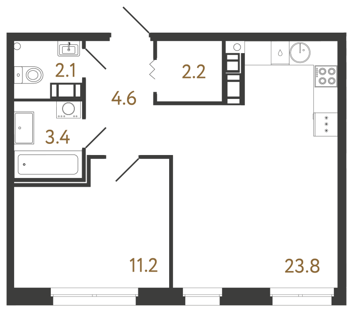 1-комнатная квартира  №458 в Куинджи: 47.3 м², этаж 14 - купить в Санкт-Петербурге