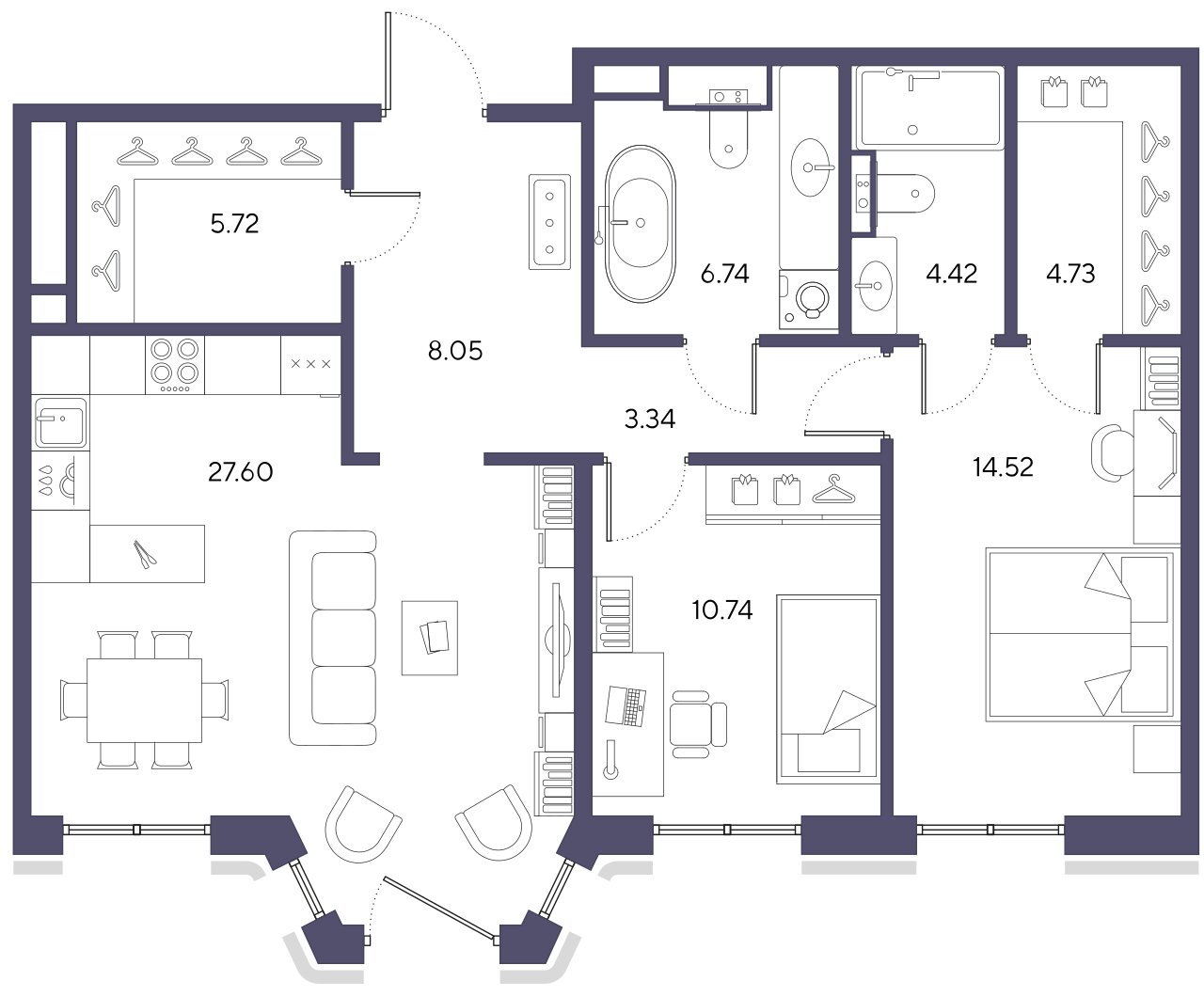2-комнатная квартира  №26 в Большой, 67: 85.94 м², этаж 7 - купить в Санкт-Петербурге