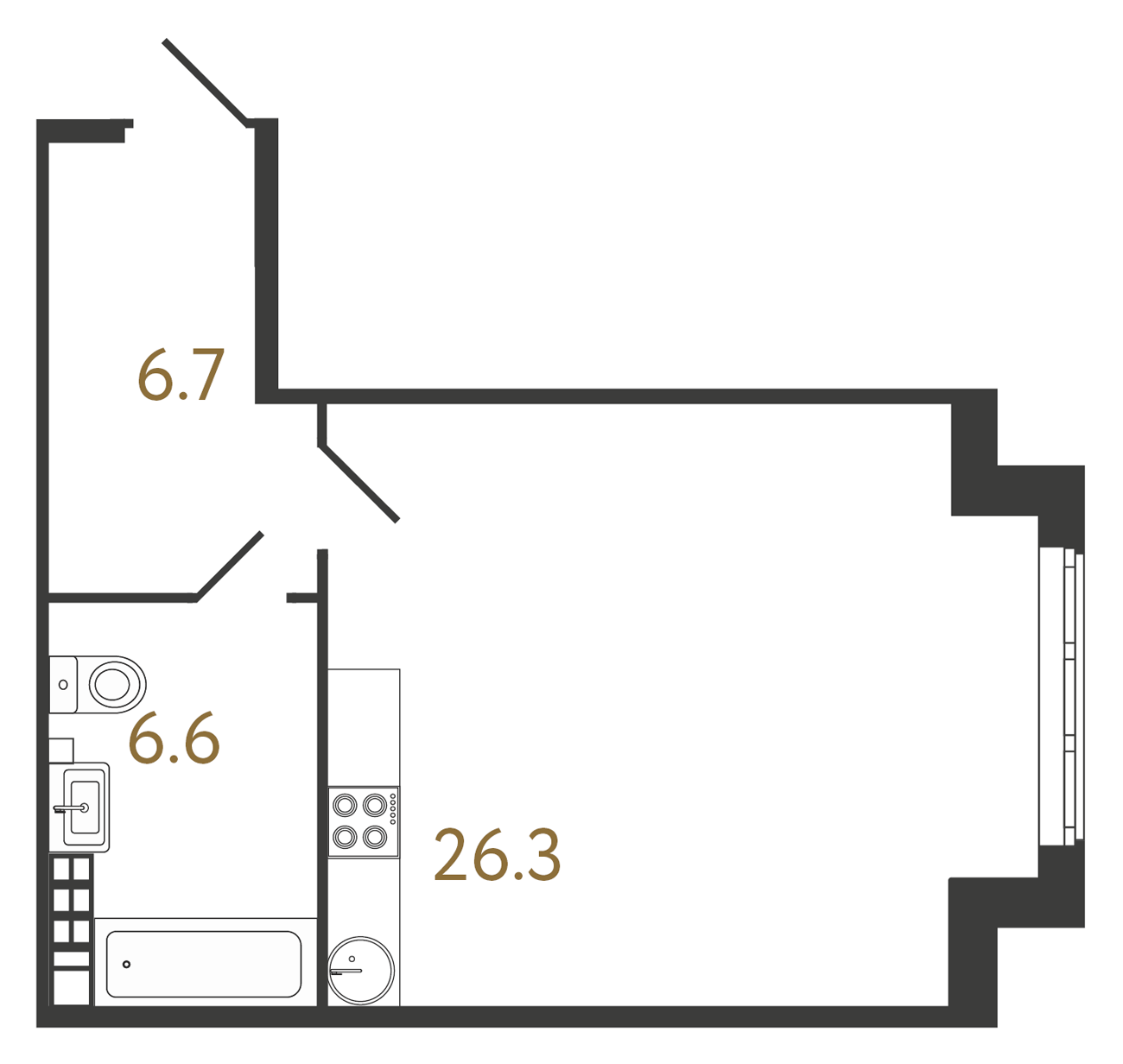 1-комнатная квартира  №75 в Миръ: 39.6 м², этаж 5 - купить в Санкт-Петербурге