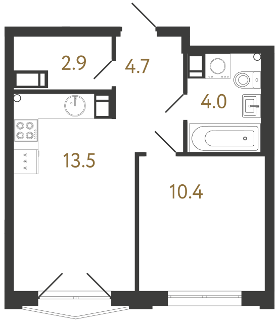 1-комнатная квартира  №325 в Alter: 35.5 м², этаж 11 - купить в Санкт-Петербурге