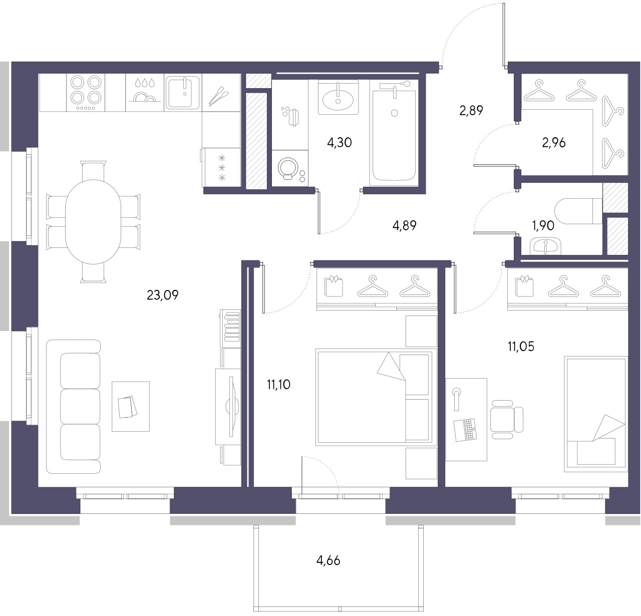 2-комнатная квартира  №250 в VIDI: 62.18 м², этаж 7 - купить в Санкт-Петербурге