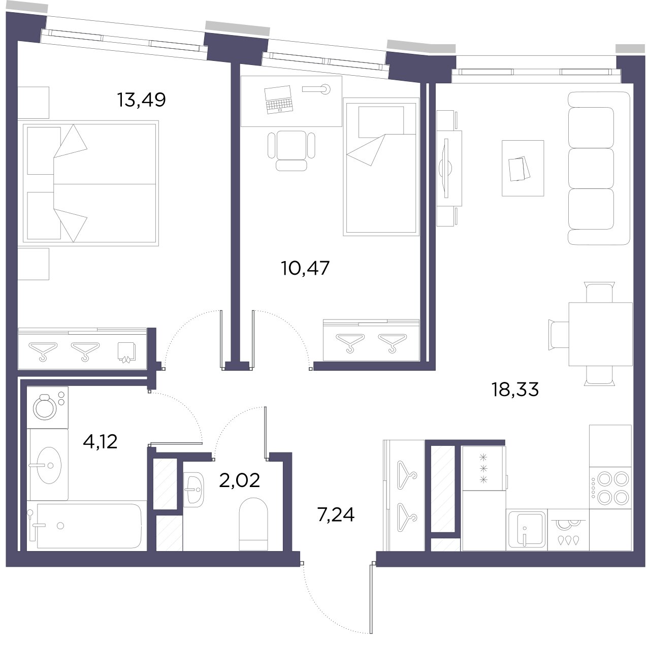 2-комнатная квартира, 55.67 м²; этаж: 8 - купить в Санкт-Петербурге