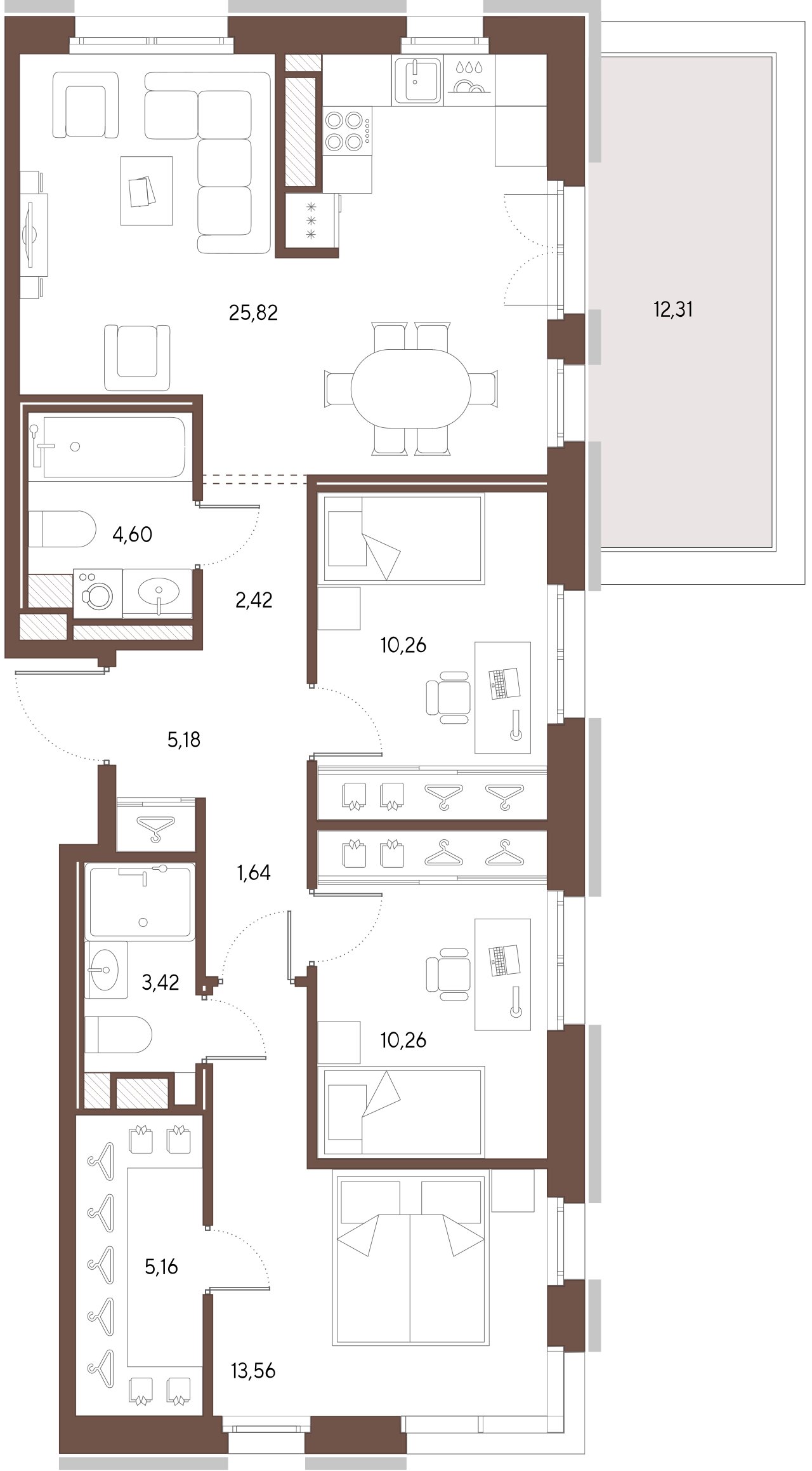 3-комнатная квартира  №355 в Черная речка, 41: 82.32 м², этаж 9 - купить в Санкт-Петербурге