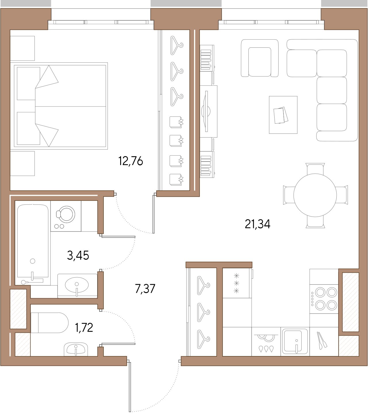 1-комнатная квартира  №438 в VIDI: 46.66 м², этаж 6 - купить в Санкт-Петербурге