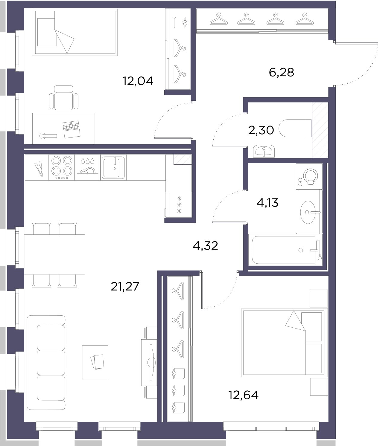2-комнатная квартира, 62.21 м²; этаж: 2 - купить в Санкт-Петербурге