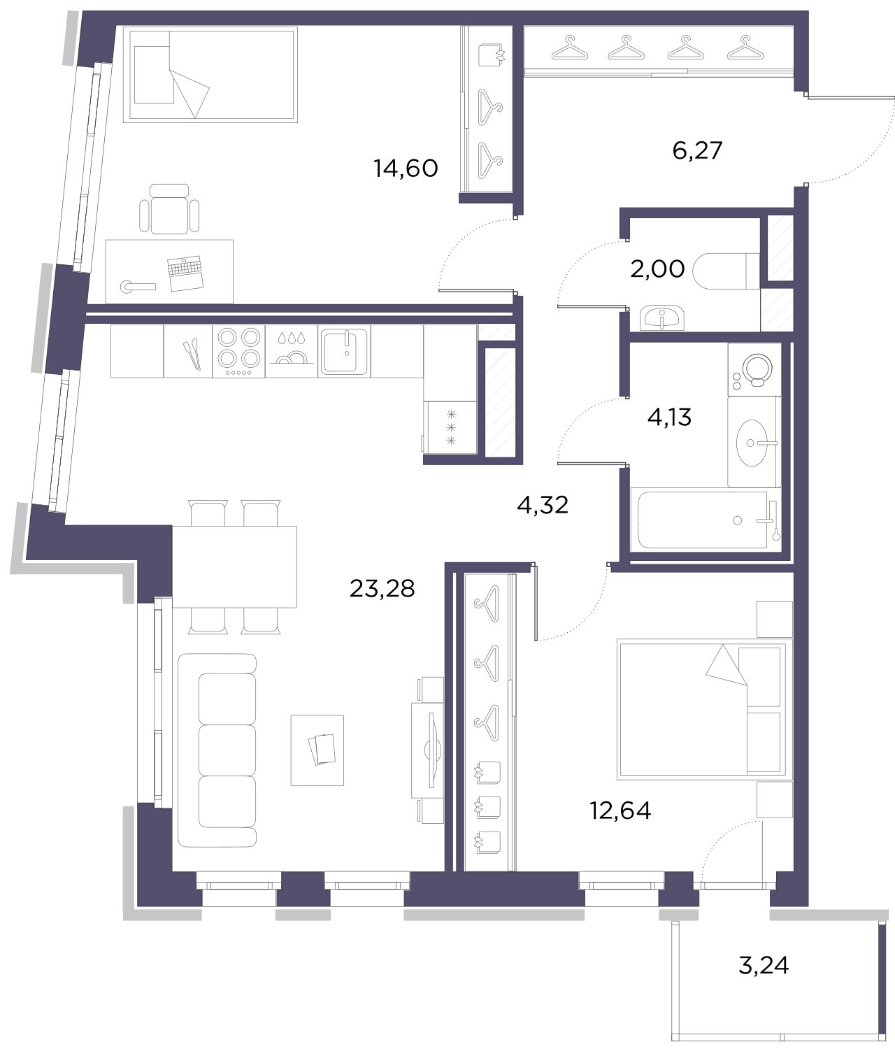 2-комнатная квартира  №119 в Лисичанская, 22: 67.24 м², этаж 8 - купить в Санкт-Петербурге