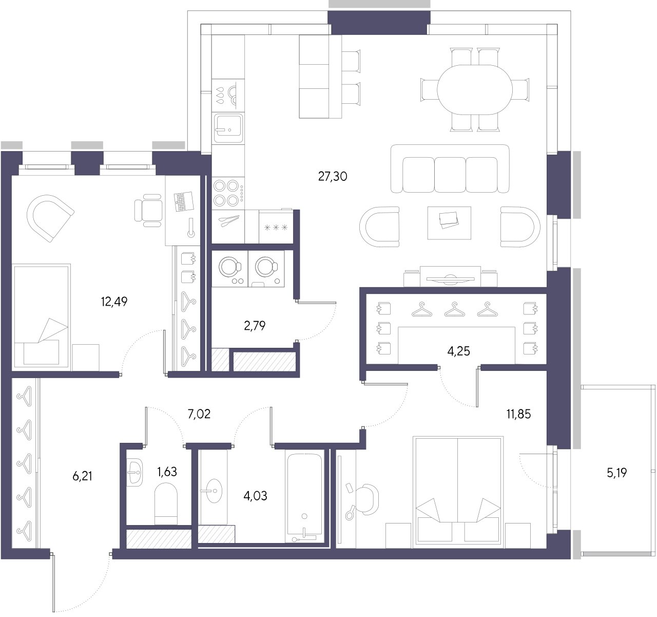 2-комнатная квартира  №239 в VIDI: 77.57 м², этаж 6 - купить в Санкт-Петербурге