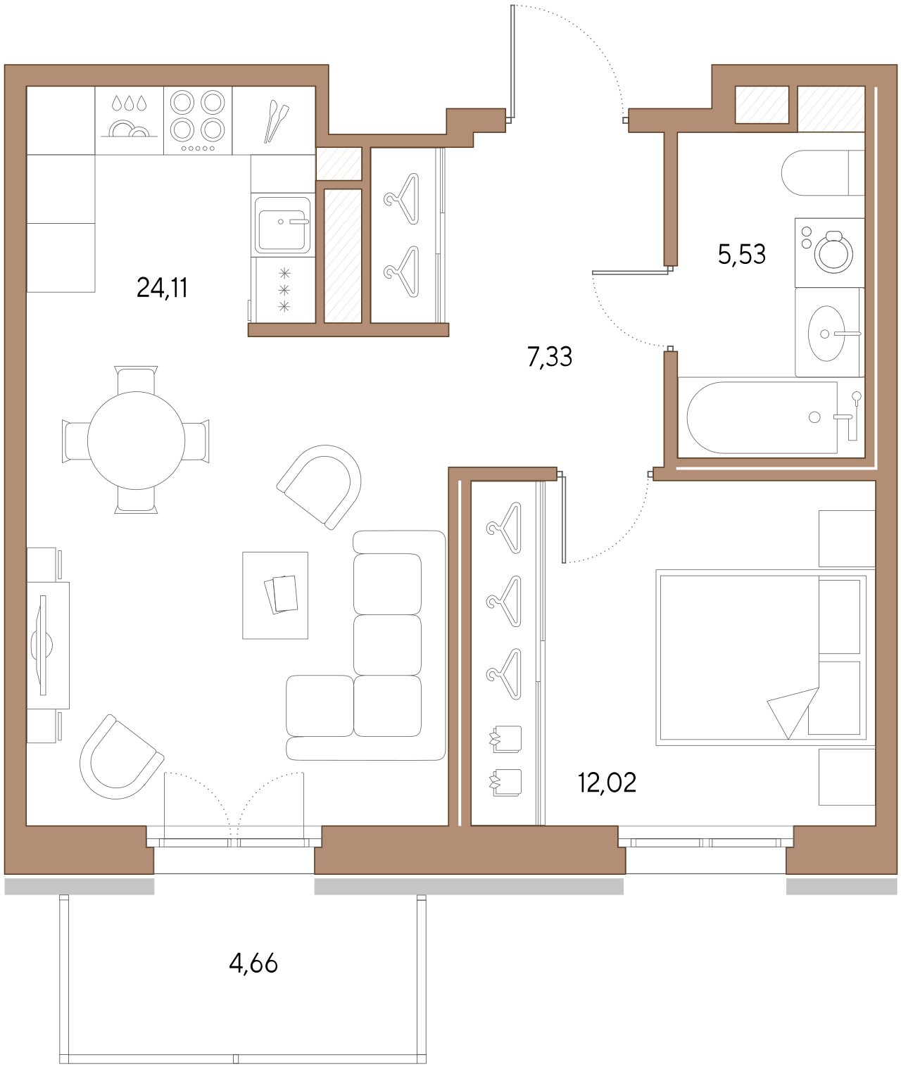 1-комнатная квартира  №380 в VIDI: 48.99 м², этаж 5 - купить в Санкт-Петербурге