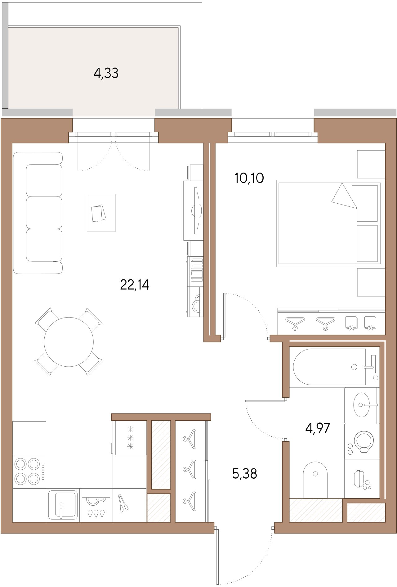1-комнатная квартира  №310 в VIDI: 43.19 м², этаж 9 - купить в Санкт-Петербурге