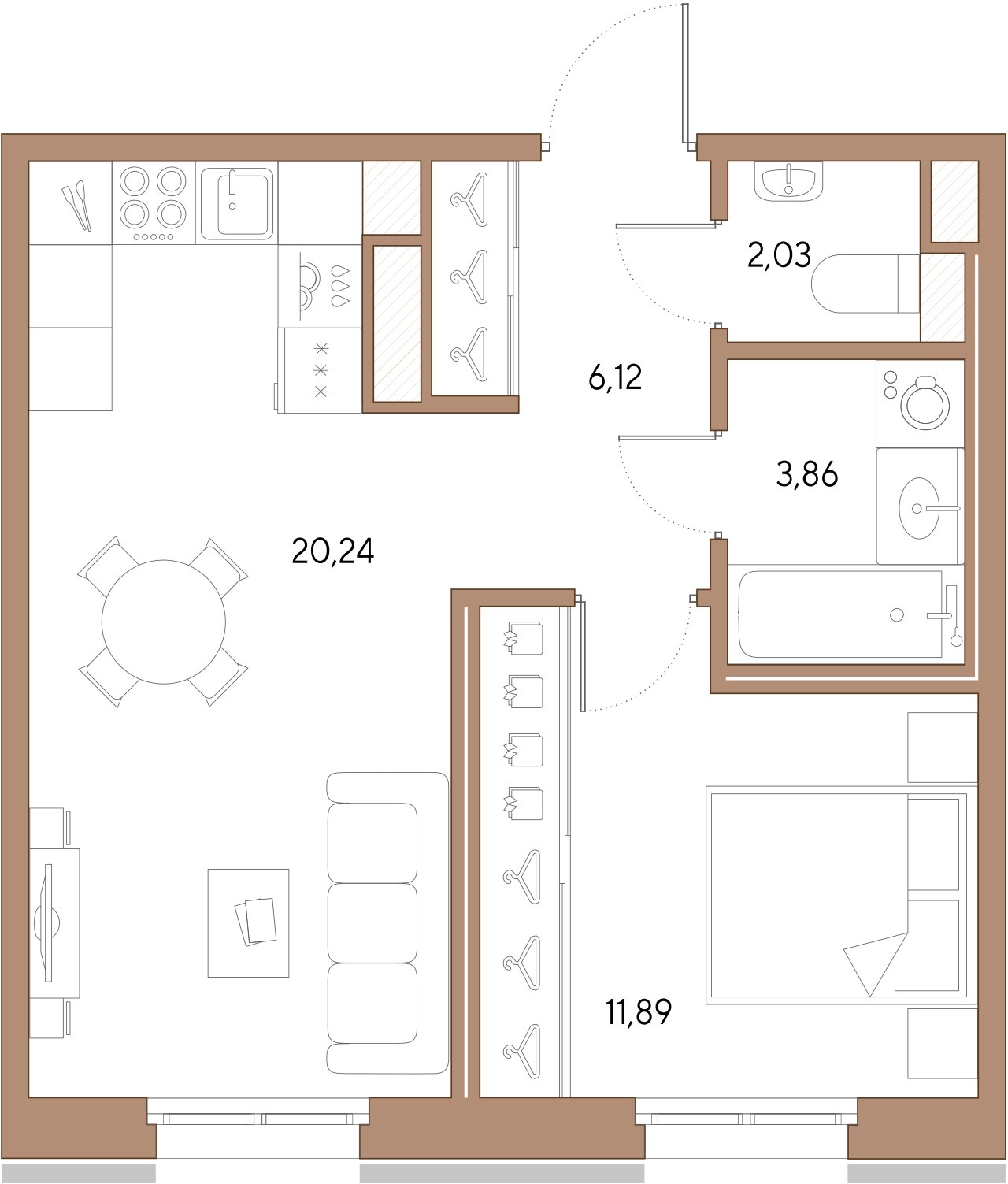 1-комнатная квартира  №345 в VIDI: 44.14 м², этаж 7 - купить в Санкт-Петербурге