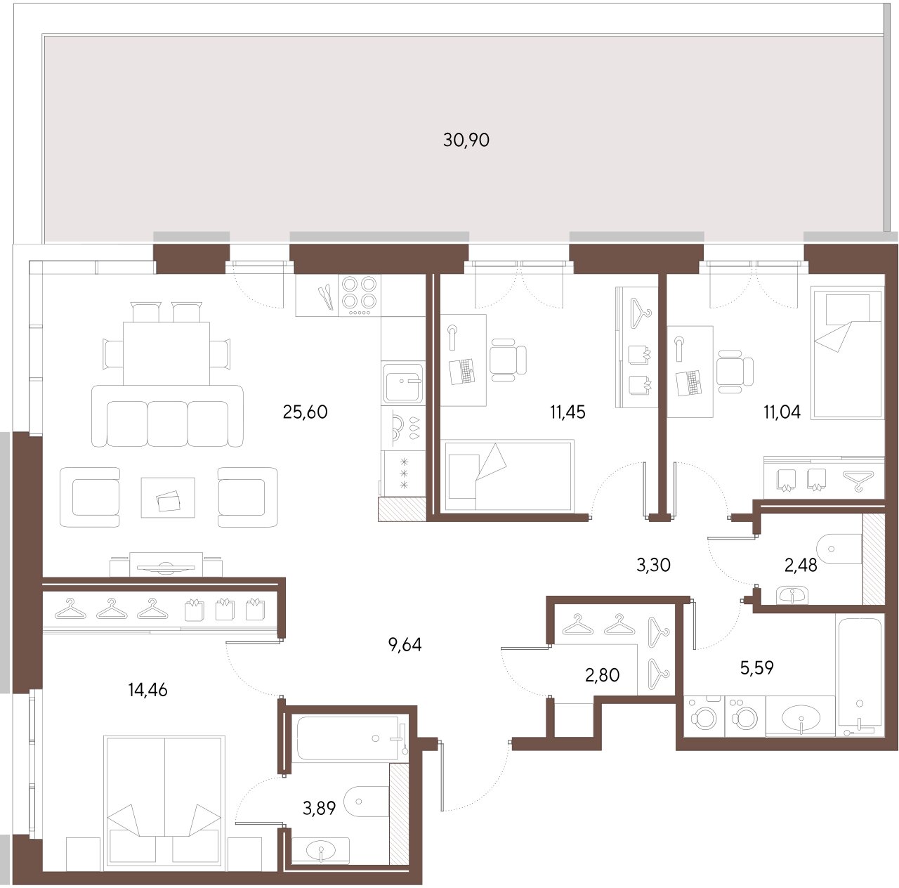 3-комнатная квартира  №5 в Alter: 90.25 м², этаж 2 - купить в Санкт-Петербурге