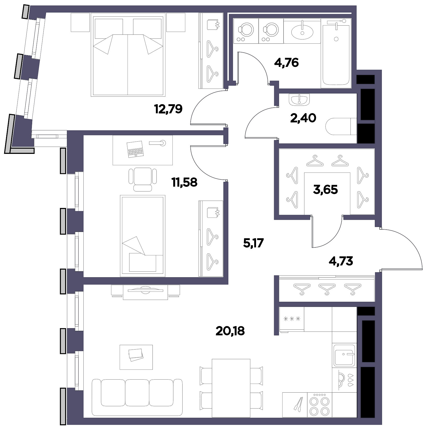 2-комнатная квартира, 65.26 м²; этаж: 4 - купить в Санкт-Петербурге