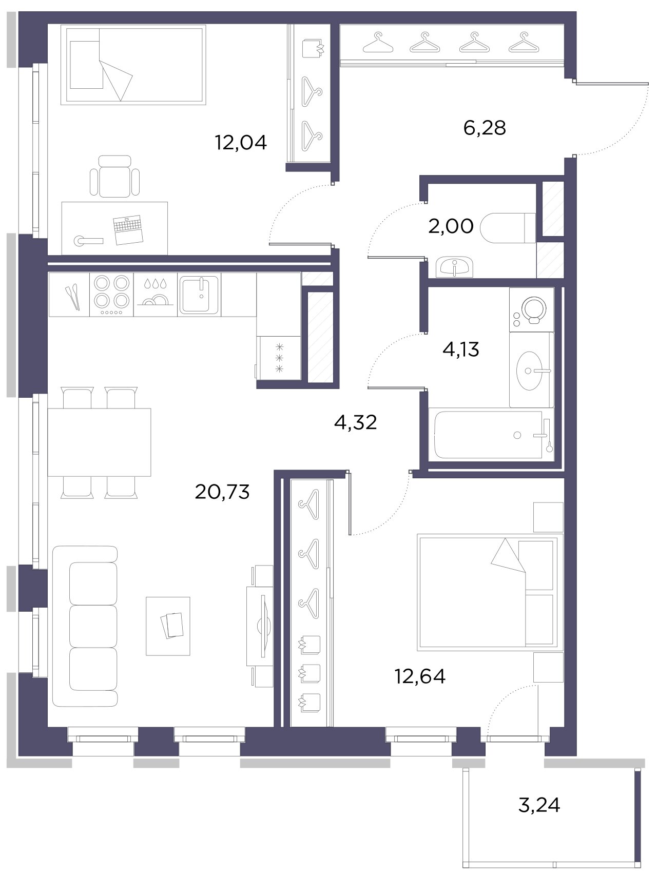 2-комнатная квартира, 62.14 м²; этаж: 6 - купить в Санкт-Петербурге