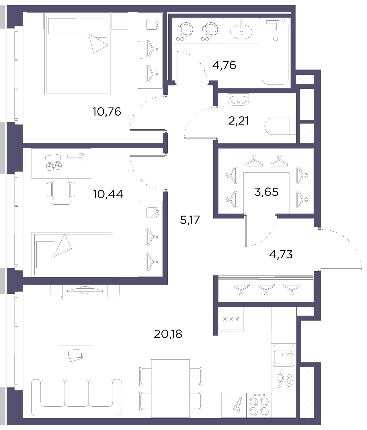 2-комнатная квартира, 61.9 м²; этаж: 7 - купить в Санкт-Петербурге