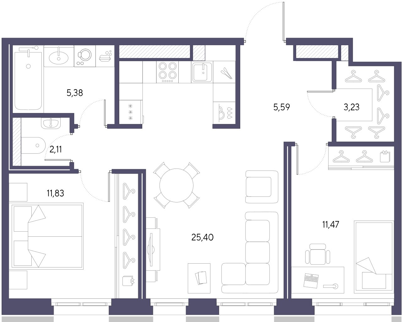 2-комнатная квартира  №262 в Черная речка, 41: 65.01 м², этаж 9 - купить в Санкт-Петербурге