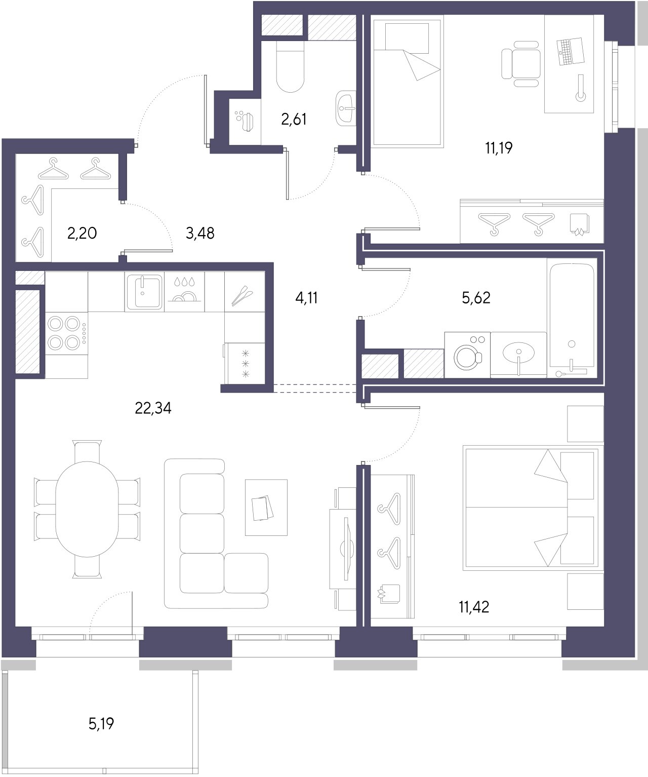 2-комнатная квартира  №198 в VIDI: 62.97 м², этаж 8 - купить в Санкт-Петербурге