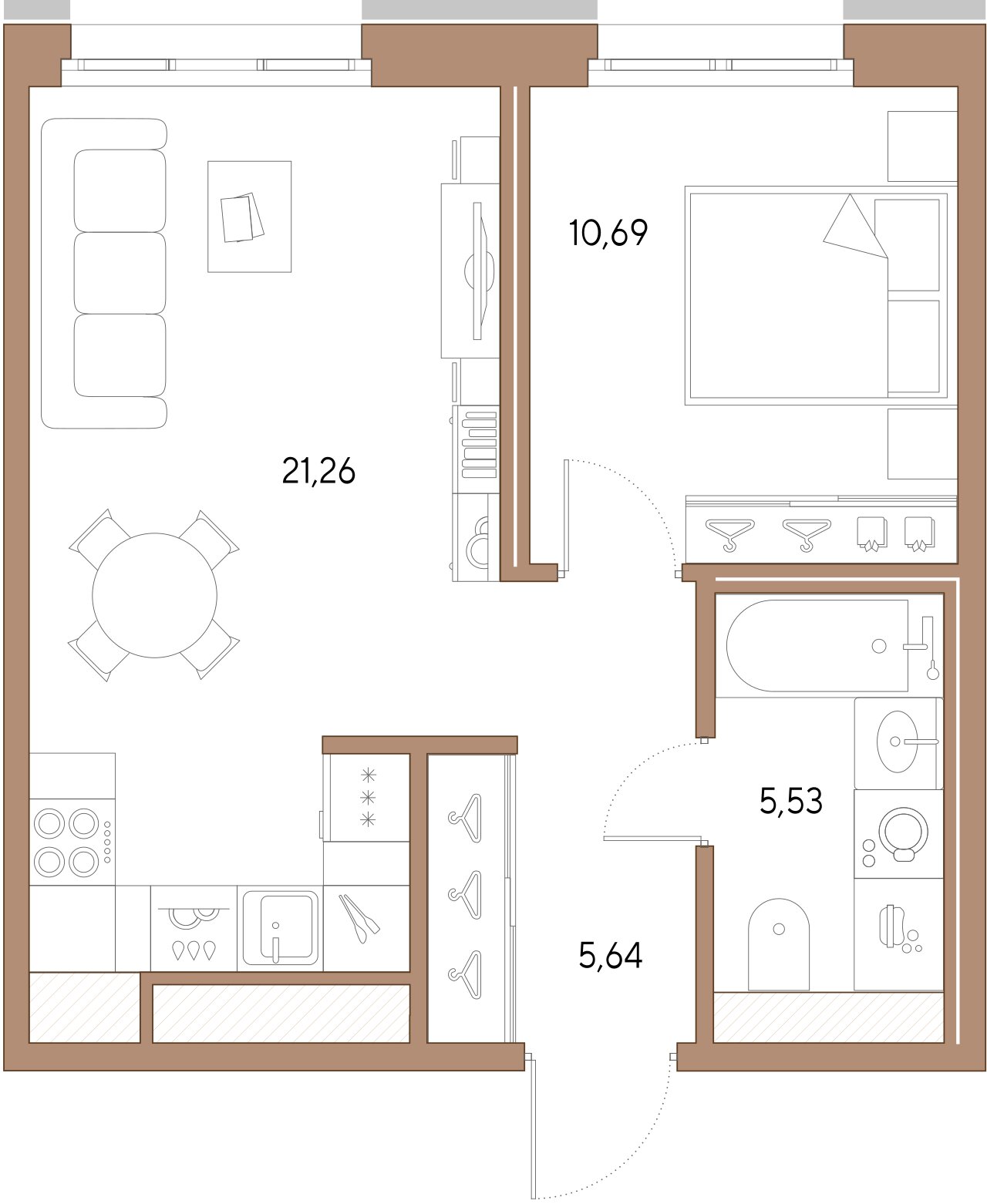 1-комнатная квартира  №189 в VIDI: 43.12 м², этаж 7 - купить в Санкт-Петербурге