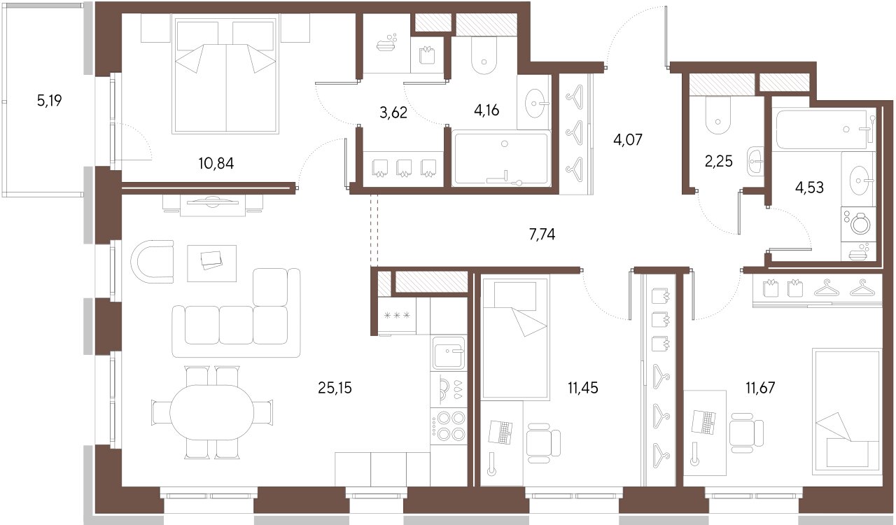 3-комнатная квартира  №289 в Черная речка, 41: 85.48 м², этаж 6 - купить в Санкт-Петербурге