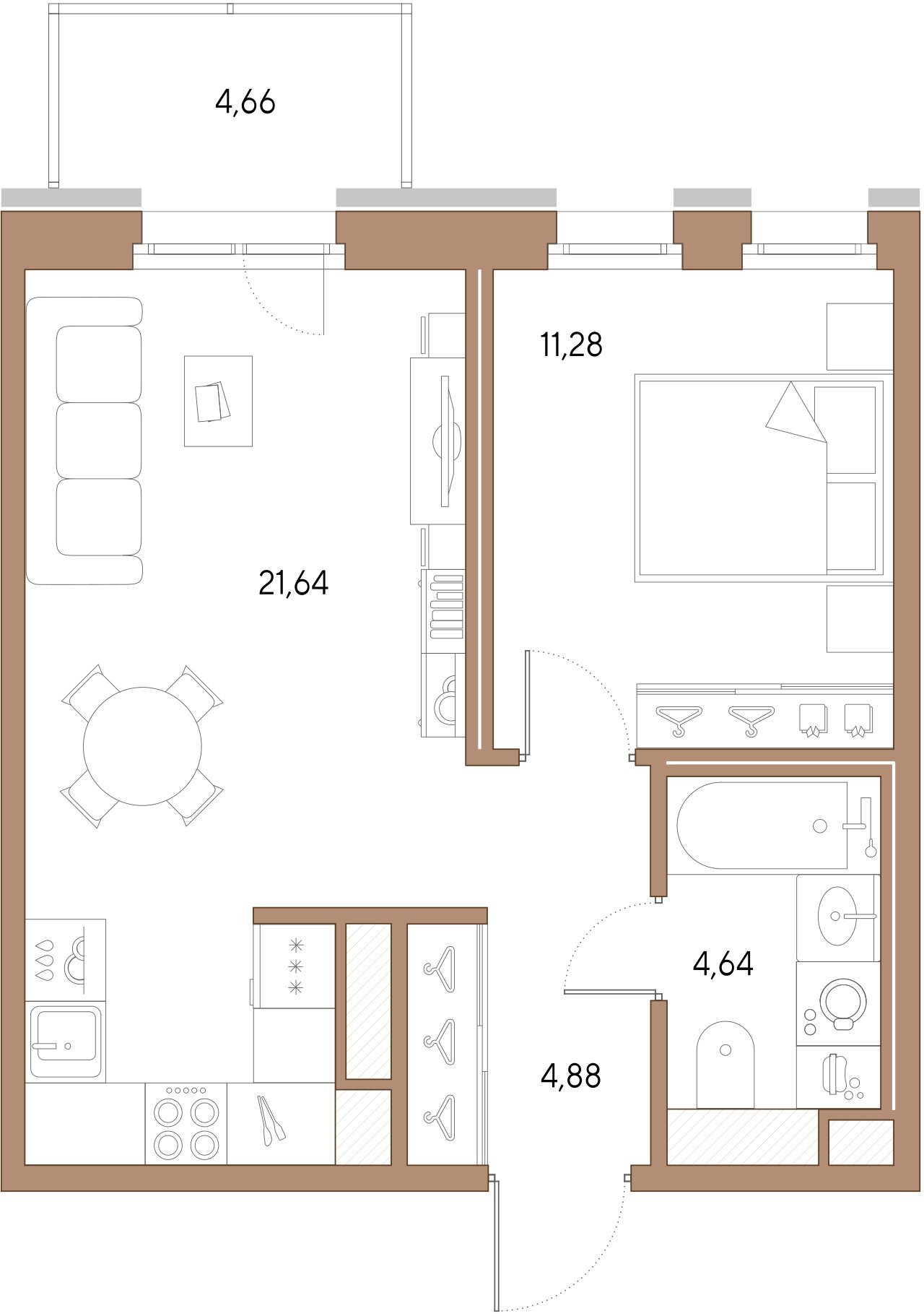 1-комнатная квартира  №252 в VIDI: 42.44 м², этаж 8 - купить в Санкт-Петербурге