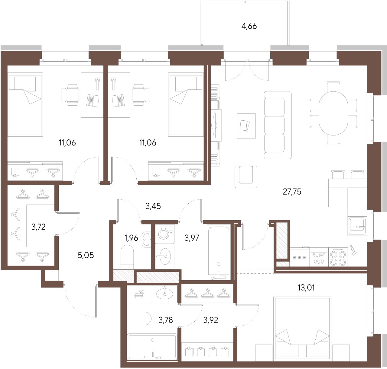 3-комнатная квартира  №71 в Маленькая Франция: 88.73 м², этаж 8 - купить в Санкт-Петербурге