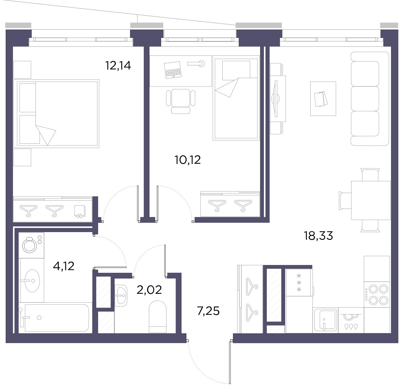 2-комнатная квартира  №142 в NEOPARK: 53.98 м², этаж 9 - купить в Санкт-Петербурге