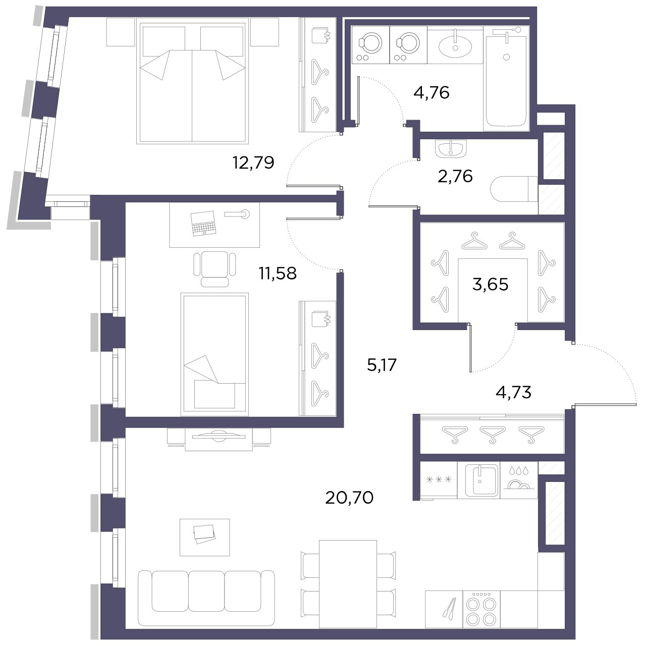 2-комнатная квартира  №25 в Лисичанская, 22: 65.26 м², этаж 3 - купить в Санкт-Петербурге