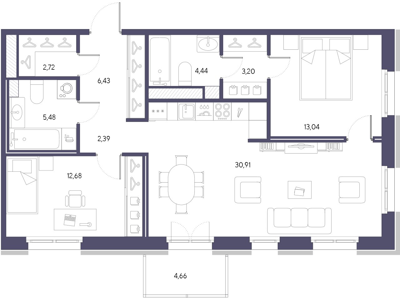 2-комнатная квартира  №306 в Черная речка, 41: 81.29 м², этаж 8 - купить в Санкт-Петербурге