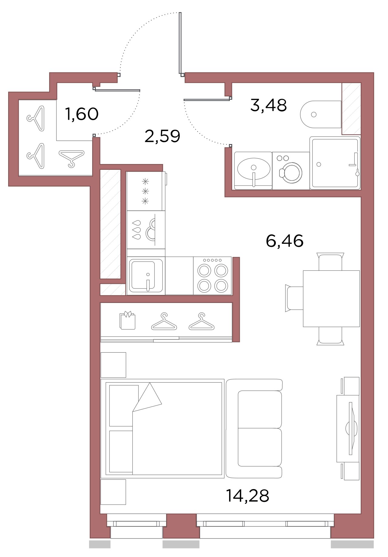 1-комнатная квартира  №133 в Лисичанская, 22: 28.41 м², этаж 8 - купить в Санкт-Петербурге