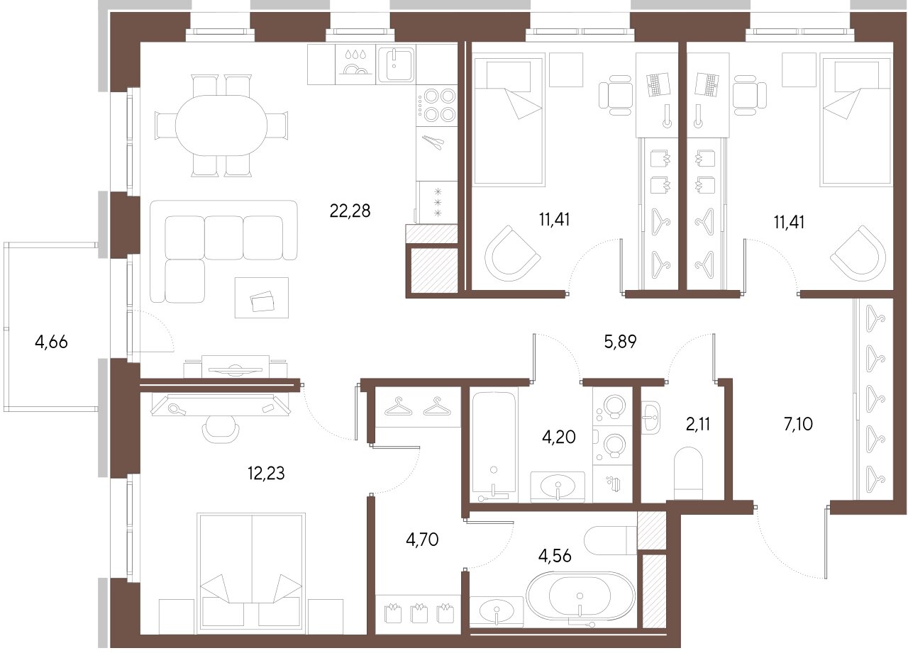 3-комнатная квартира  №353 в Domino: 85.89 м², этаж 8 - купить в Санкт-Петербурге