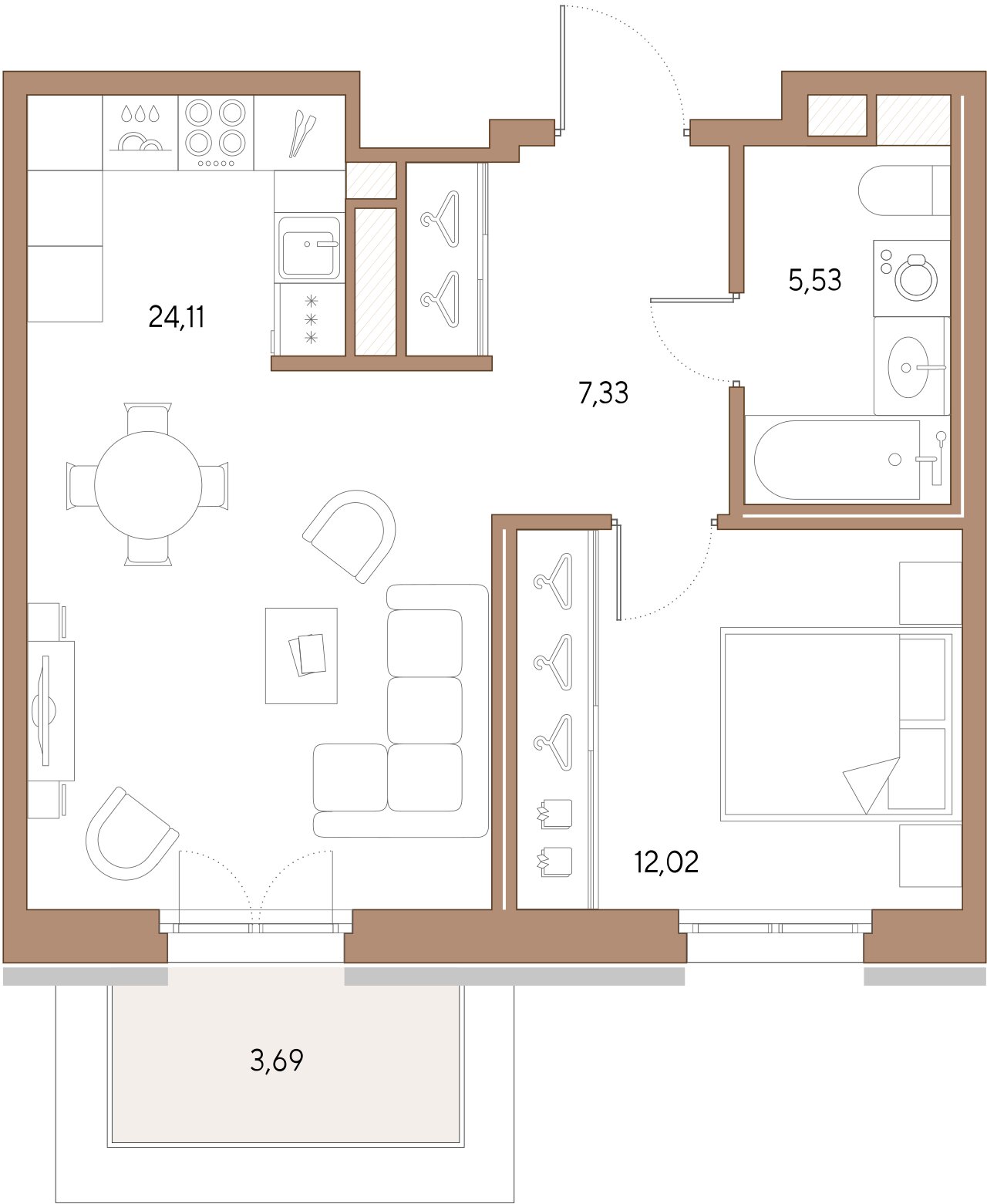 1-комнатная квартира  №403 в VIDI: 48.99 м², этаж 9 - купить в Санкт-Петербурге