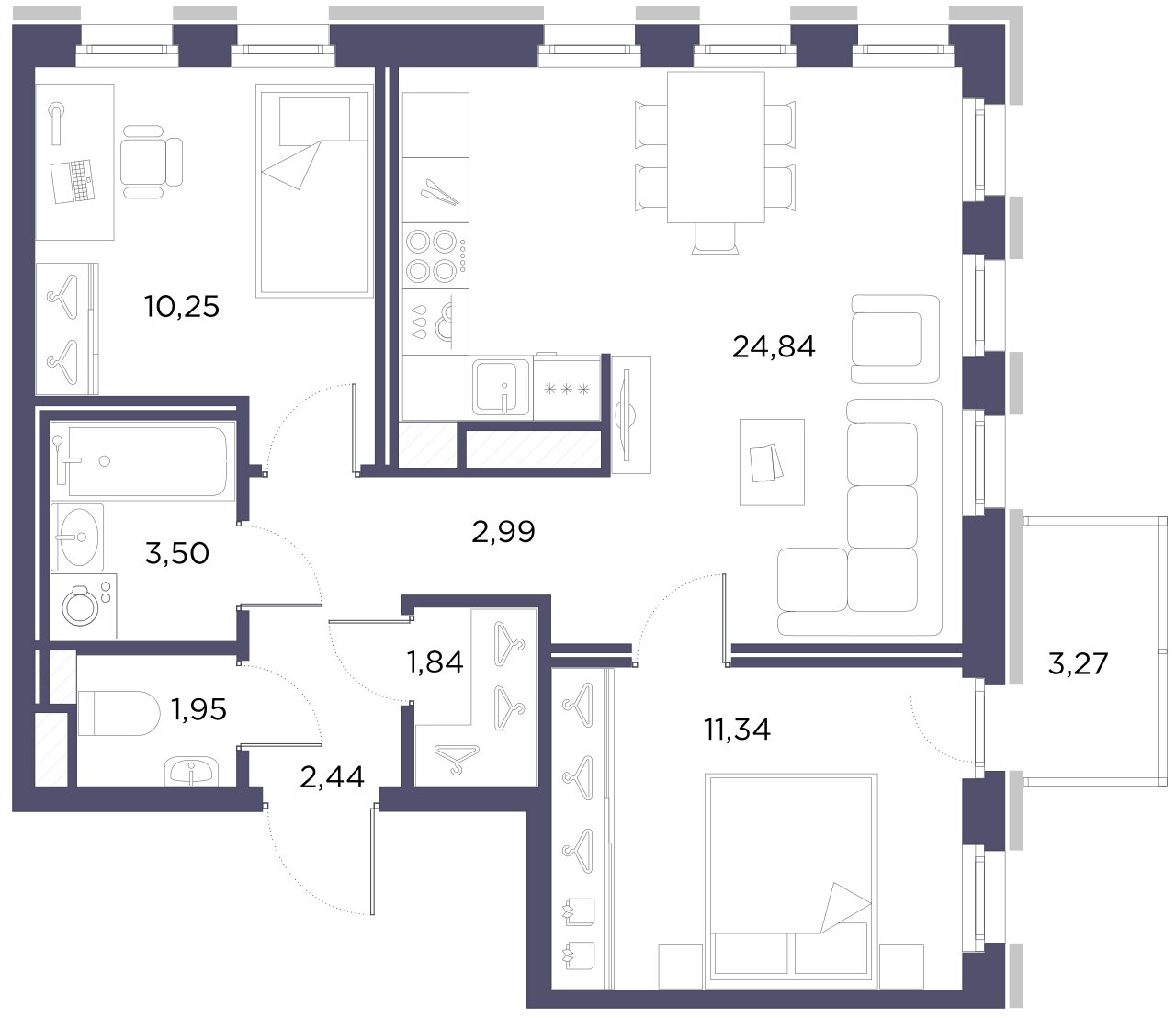 2-комнатная квартира  №33 в NEOPARK: 59.15 м², этаж 3 - купить в Санкт-Петербурге