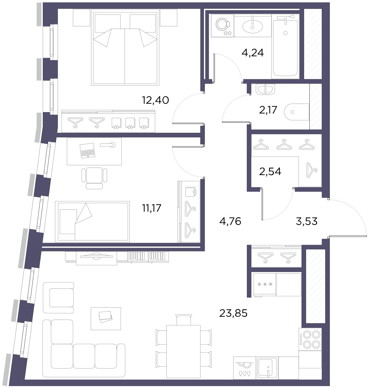 2-комнатная квартира  №45 в Лисичанская, 22: 64.26 м², этаж 4 - купить в Санкт-Петербурге