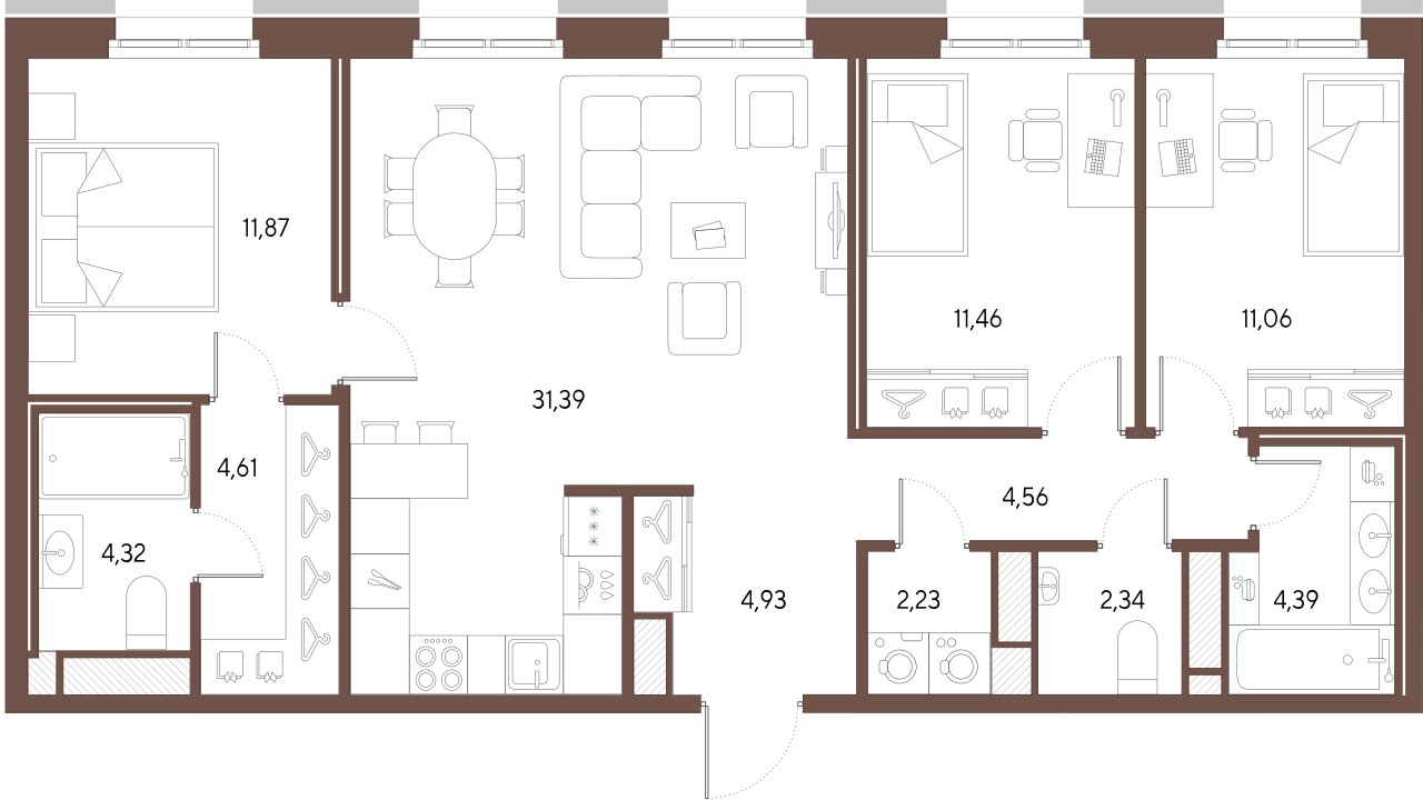 3-комнатная квартира  №70 в Черная речка, 41: 93.16 м², этаж 8 - купить в Санкт-Петербурге