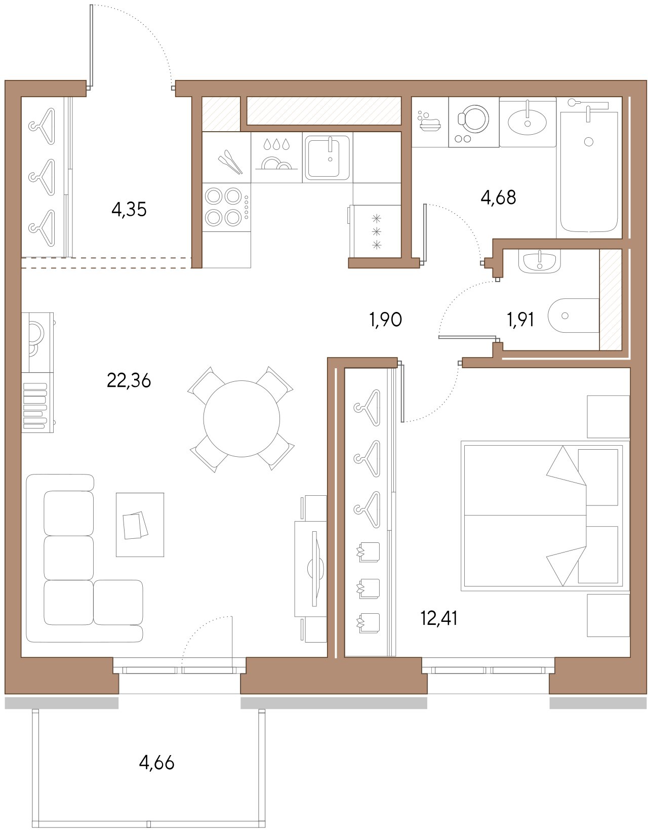 1-комнатная квартира  №207 в VIDI: 47.61 м², этаж 9 - купить в Санкт-Петербурге