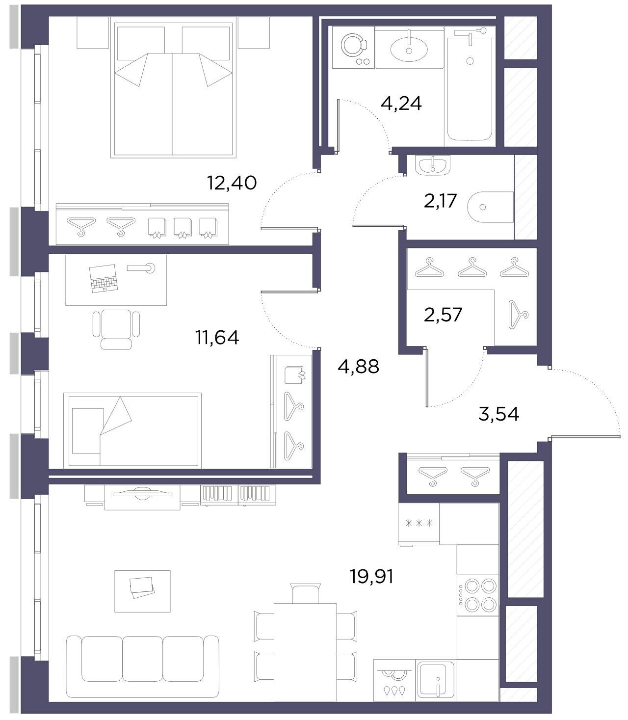 2-комнатная квартира, 61.28 м²; этаж: 8 - купить в Санкт-Петербурге
