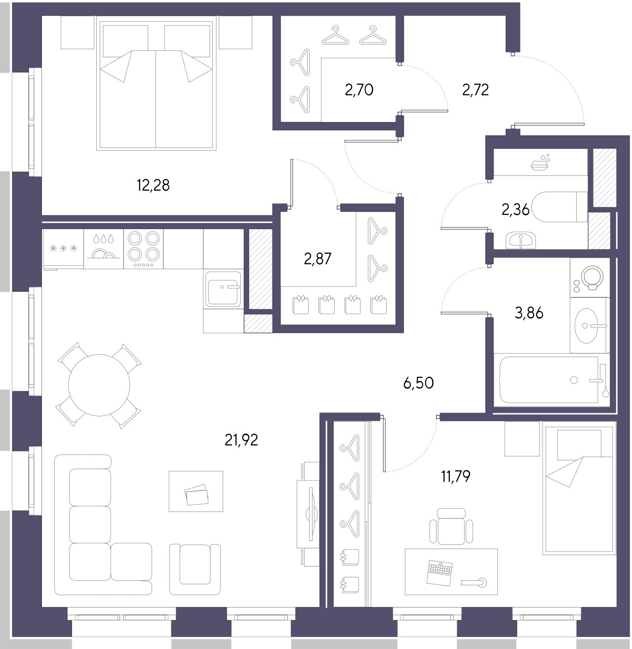 2-комнатная квартира  №376 в Черная речка, 41: 67 м², этаж 4 - купить в Санкт-Петербурге