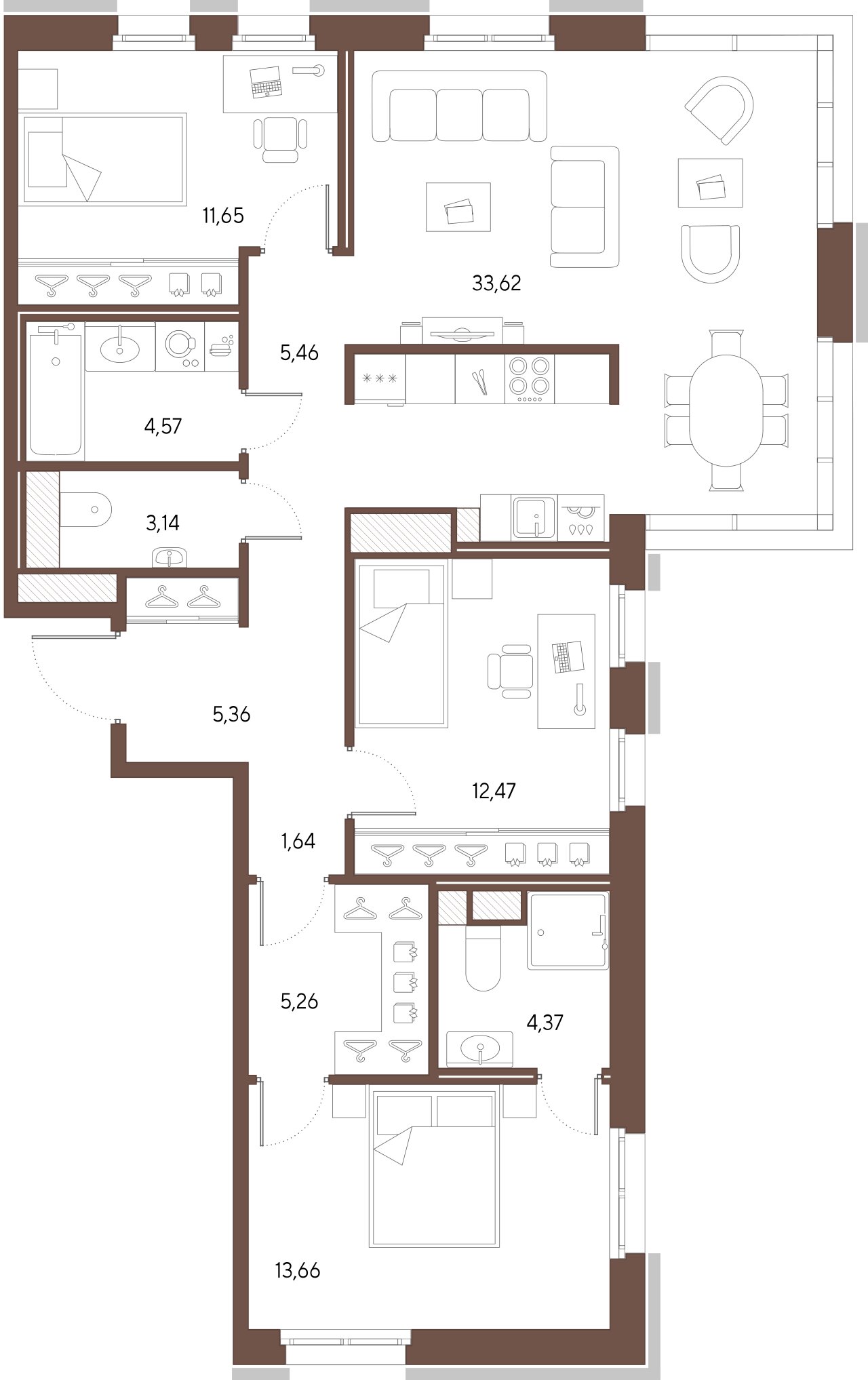 3-комнатная квартира  №373 в Черная речка, 41: 101.2 м², этаж 4 - купить в Санкт-Петербурге