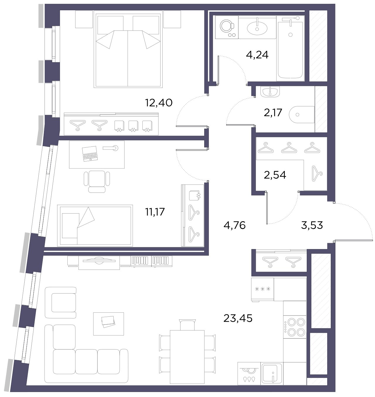 2-комнатная квартира  №26 в Лисичанская, 22: 64.26 м², этаж 3 - купить в Санкт-Петербурге