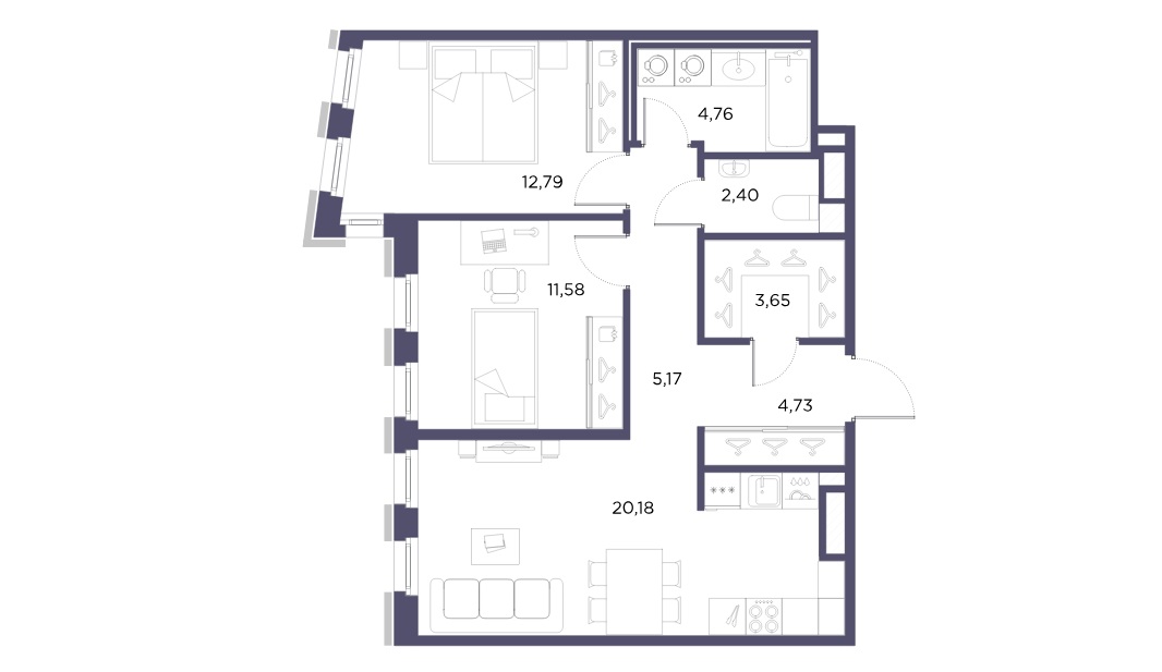 2-комнатная квартира  №6 в Лисичанская, 22: 65.26 м², этаж 2 - купить в Санкт-Петербурге