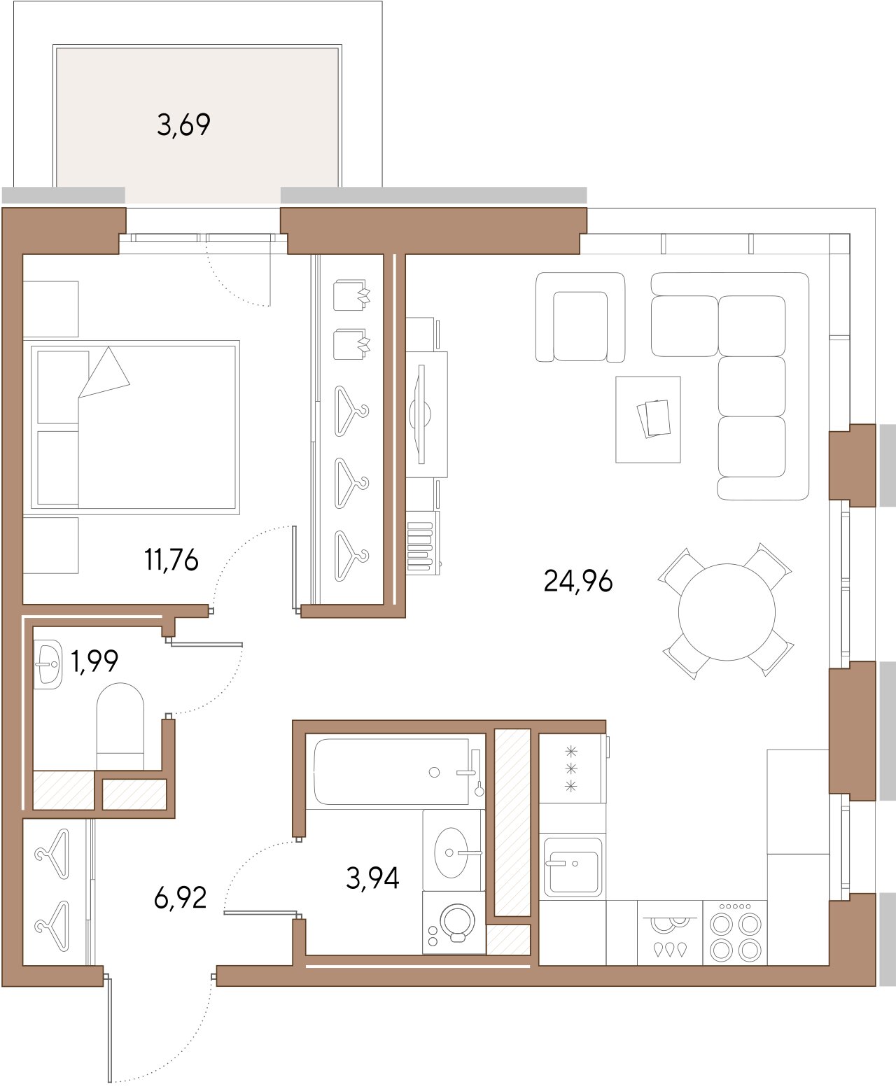 1-комнатная квартира  №204 в VIDI: 49.57 м², этаж 9 - купить в Санкт-Петербурге