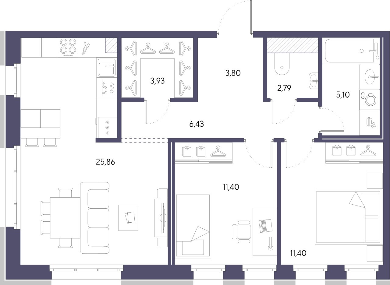 2-комнатная квартира  №4 в Черная речка, 41: 70.71 м², этаж 2 - купить в Санкт-Петербурге