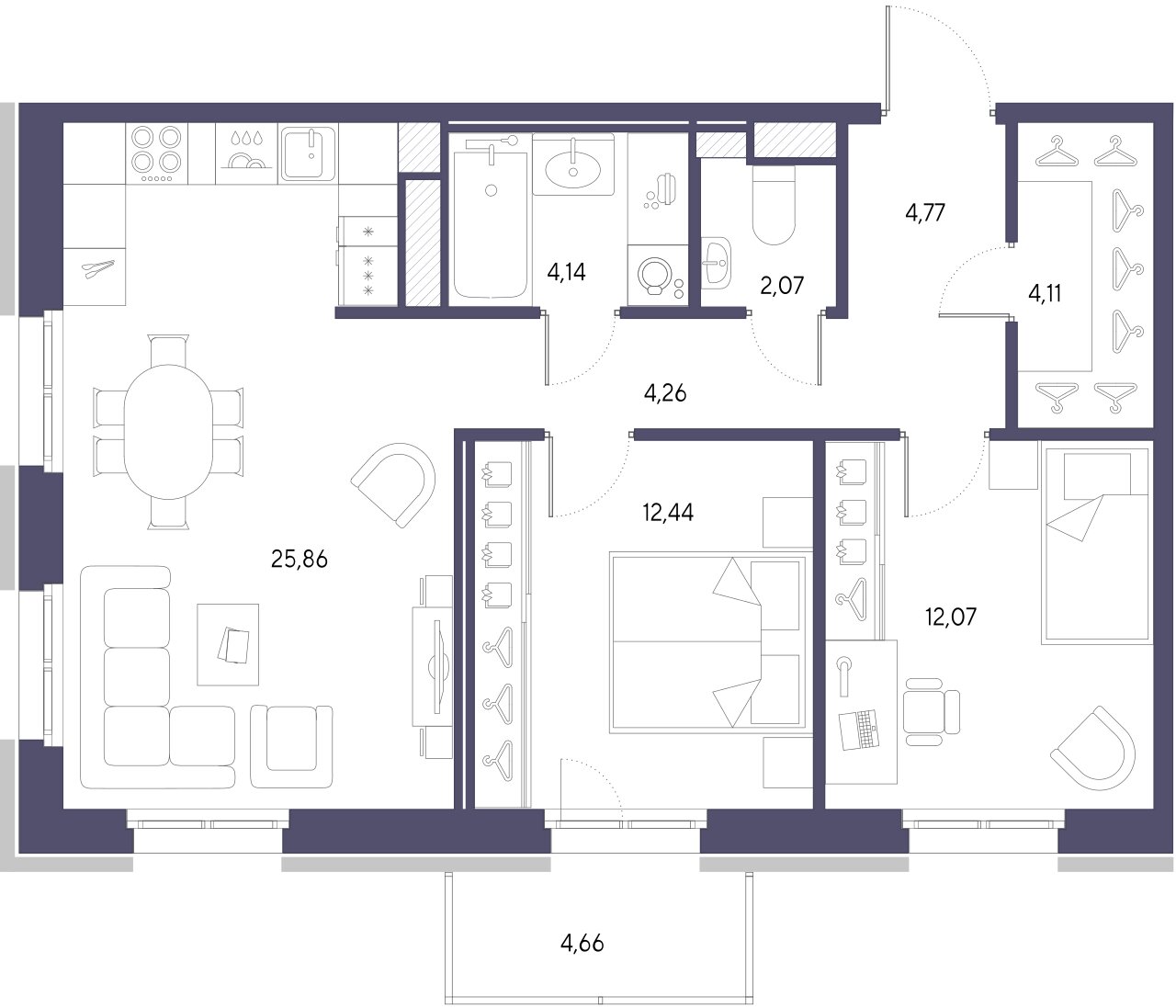 2-комнатная квартира  №352 в VIDI: 69.72 м², этаж 8 - купить в Санкт-Петербурге
