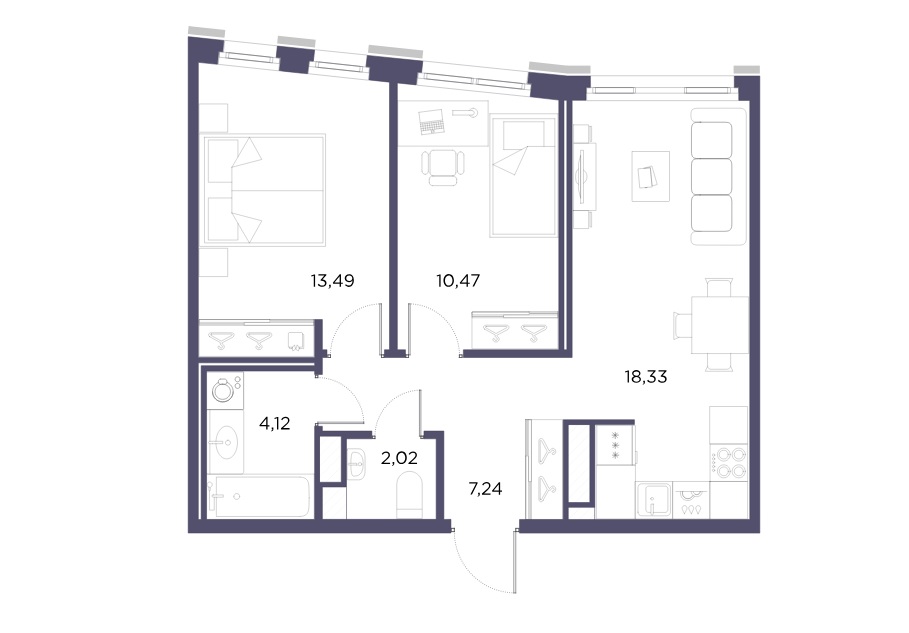 2-комнатная квартира, 55.67 м²; этаж: 6 - купить в Санкт-Петербурге