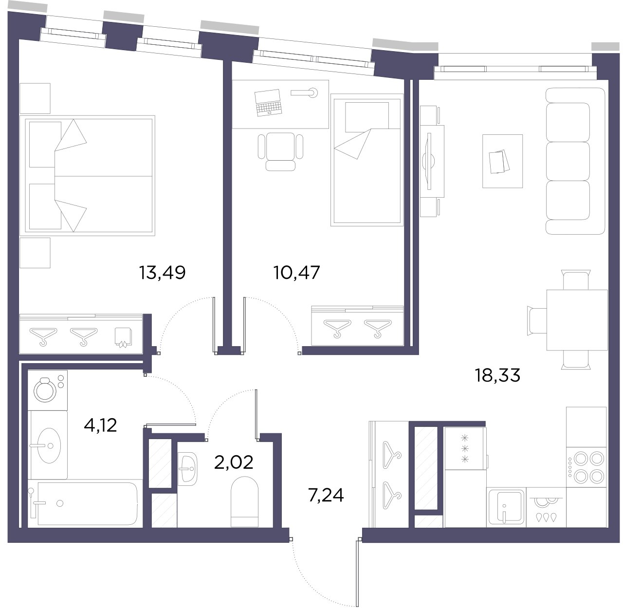 2-комнатная квартира  №104 в NEOPARK: 55.67 м², этаж 7 - купить в Санкт-Петербурге
