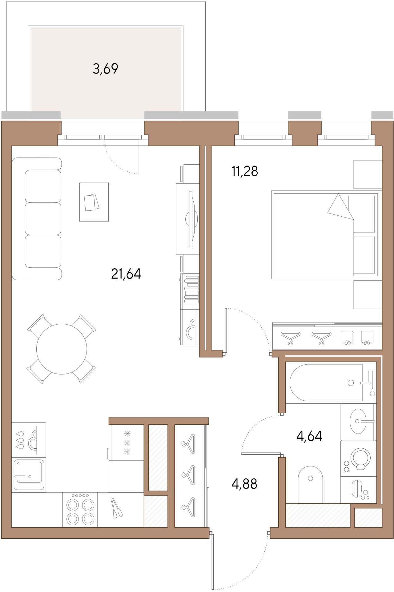 1-комнатная квартира  №259 в VIDI: 42.44 м², этаж 9 - купить в Санкт-Петербурге