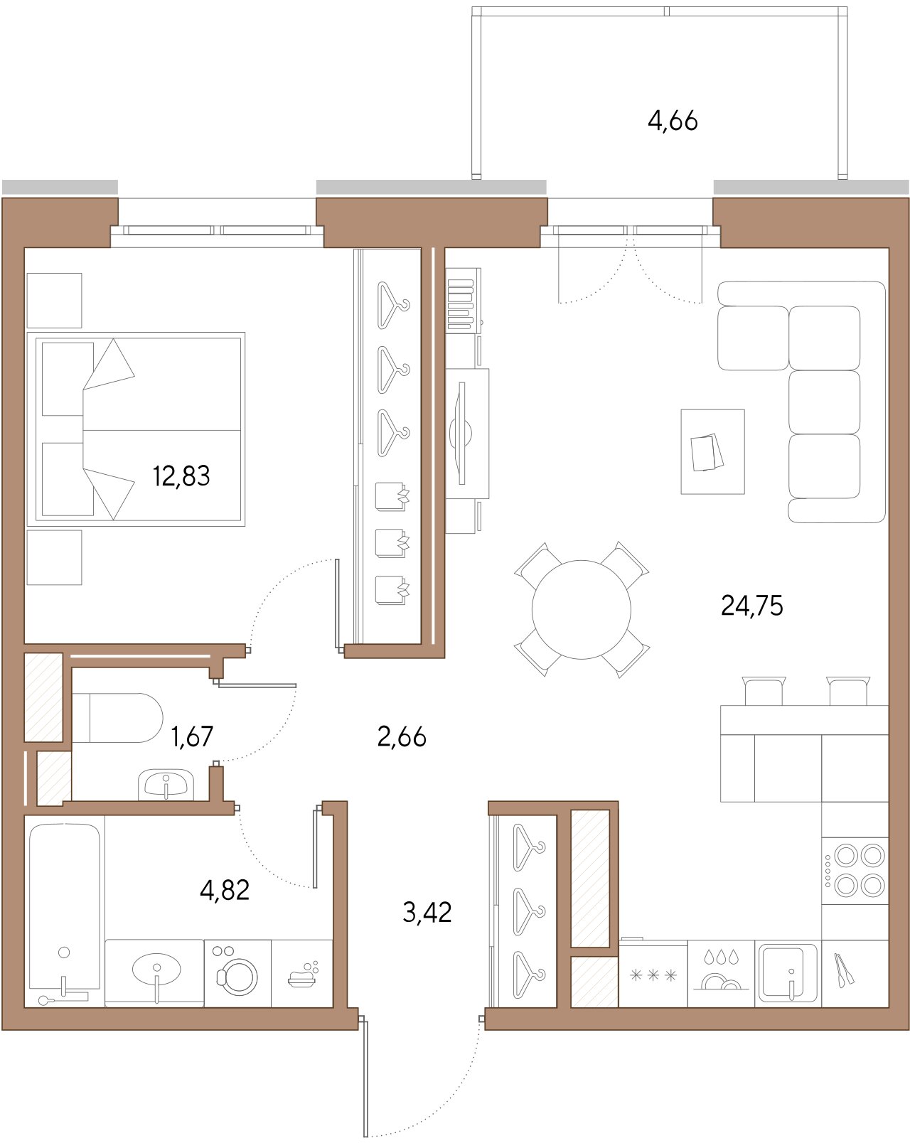 1-комнатная квартира  №330 в VIDI: 50.15 м², этаж 4 - купить в Санкт-Петербурге