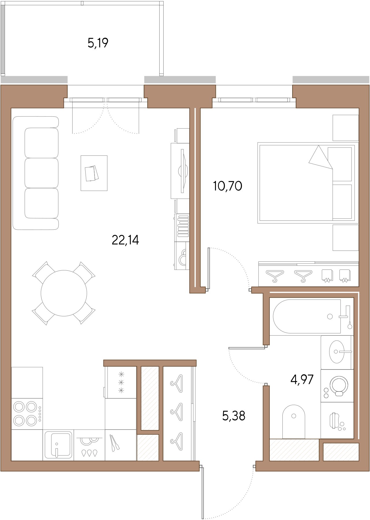 1-комнатная квартира №41 в: Черная речка, 41: 43.19 м²; этаж: 5 - купить в Санкт-Петербурге