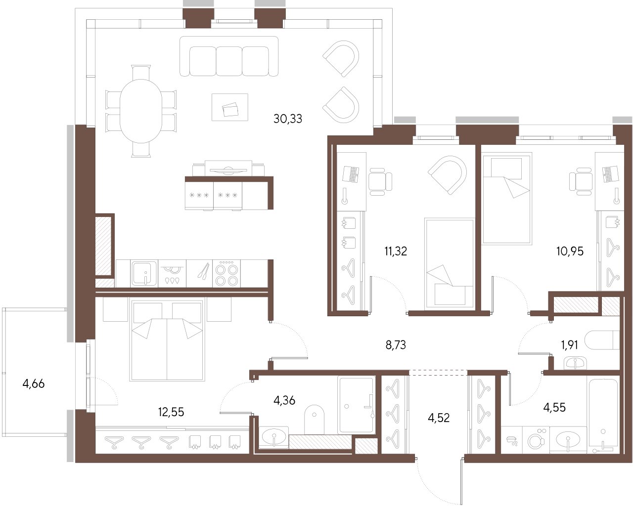 3-комнатная квартира  №167 в Черная речка, 41: 89.22 м², этаж 3 - купить в Санкт-Петербурге
